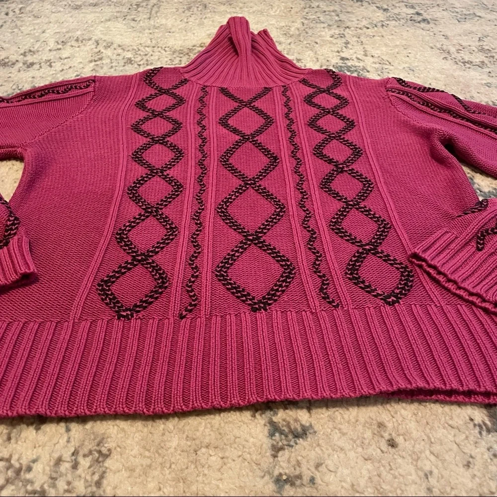 Ann Trinity | Purple & Navy Blue Turtleneck Sweater Cable Knit Diamond Size XL - Picture 3 of 11